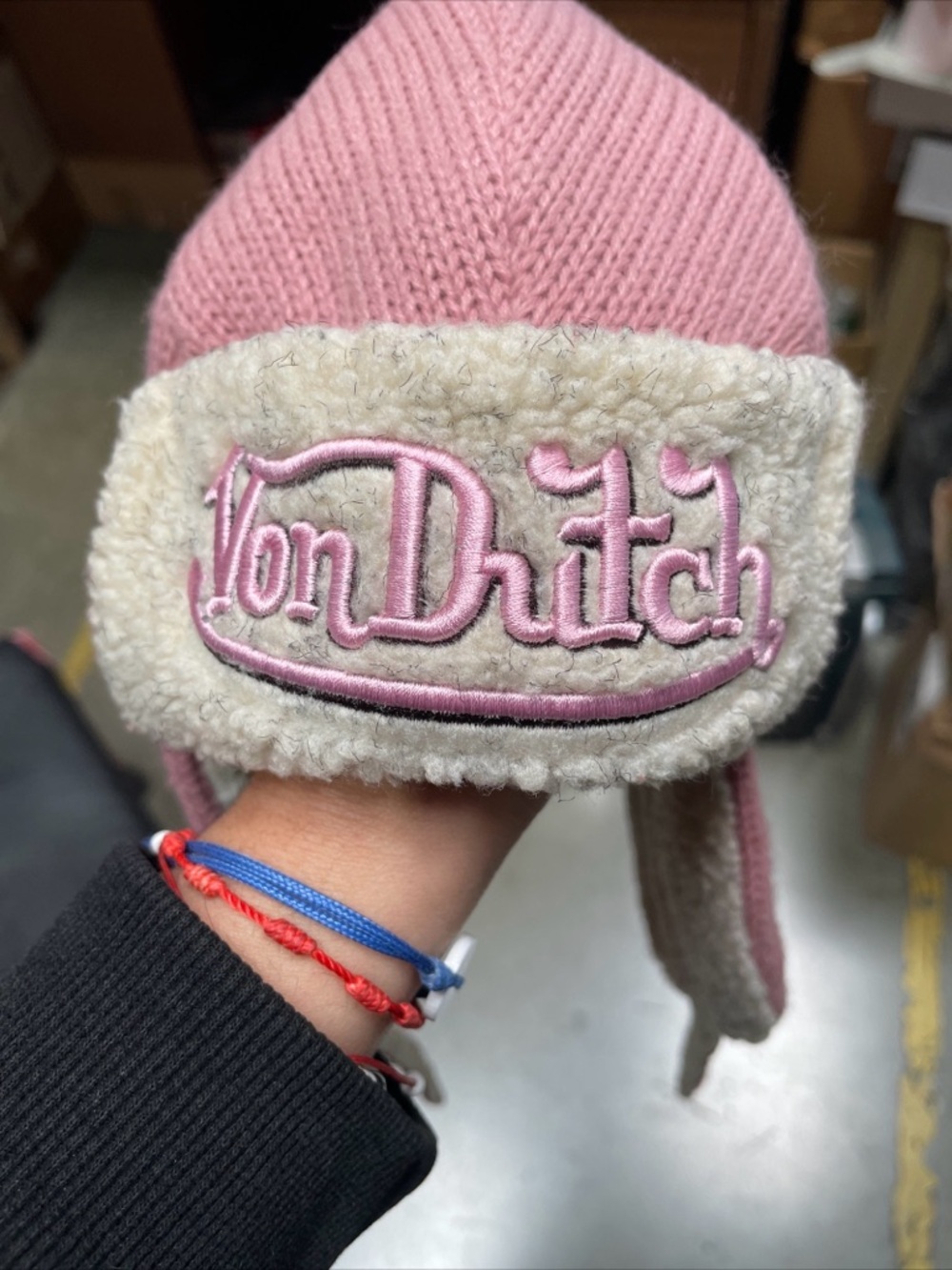 VTG Von Dutch Trapper Hat Pilot Aviator Fur Lined Beanie Women’s RARE - Picture 10 of 10